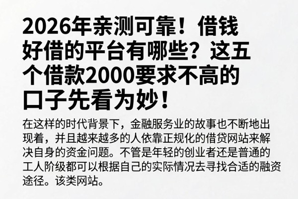 2026年亲测可靠!借钱好借的平台有哪些?这五个借款2000要求不高的口子先看为妙!