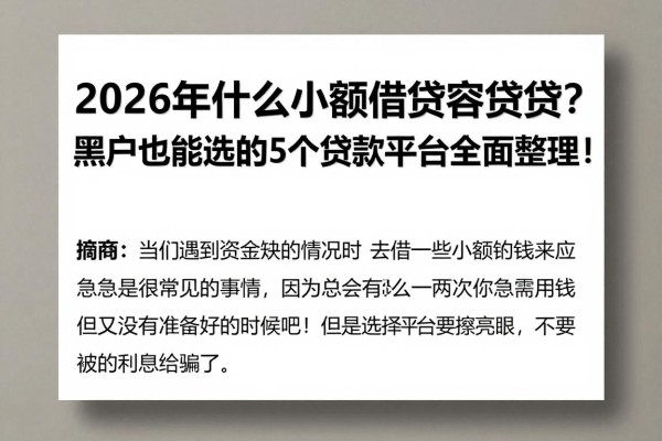 2026年什么小额借贷容易贷?黑户也能选的5个贷款平台全面整理!