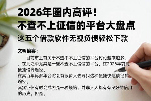 2026年圈内高评！不查不上征信的平台大盘点，这五个借款软件无视负债轻松下款