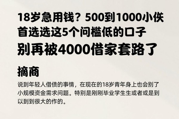 18岁急用钱？500到1000小额贷款首选这5个门槛低的口子，别再被4000借款套路了