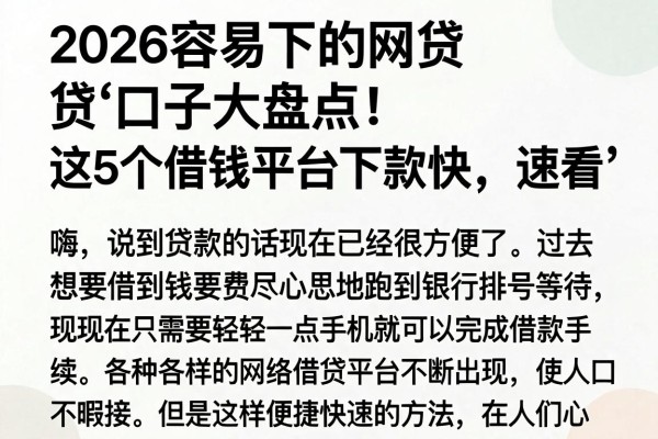 2026容易下的网贷口子大盘点!这5个借钱平台下款快,速看
