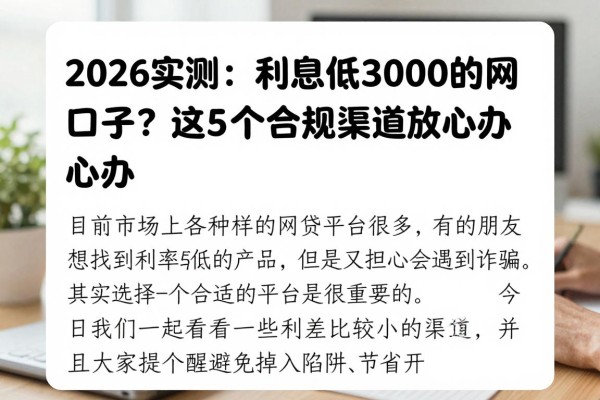 2026实测：利息低借3000的网贷口子有哪些？这5个合规渠道放心办