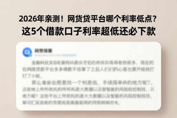 2026年亲测!网贷款平台哪个利率低点?这5个借款口子利率超低还必下款