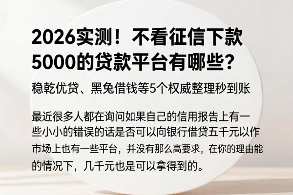 2026实测!不看征信下款5000的贷款平台有哪些?稳乾优贷、黑兔借钱等5个权威整理秒到账