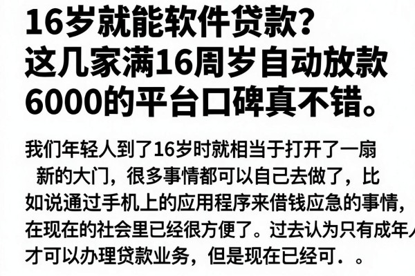 16岁就能软件贷款？这几家满16周岁自动放款6000的平台口碑真不错