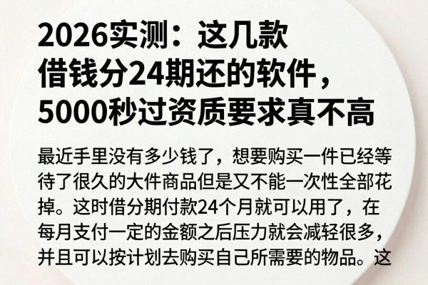 2026实测：这几款借钱分24期还的软件，5000秒过资质要求真不高