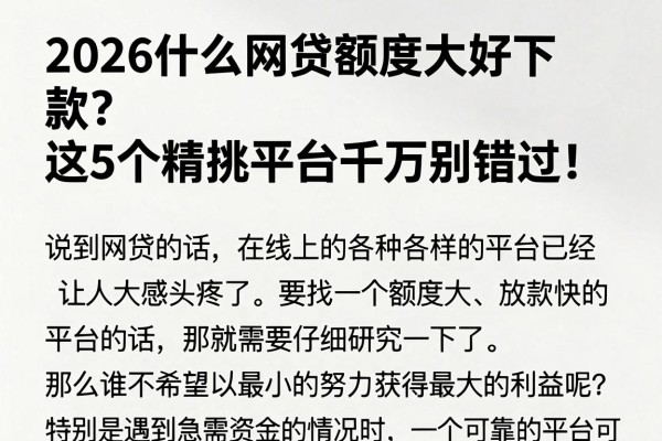 2026什么网贷额度大好下款？这5个精挑平台千万别错过！