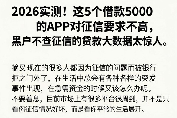 2026实测！这5个借款5000的APP对征信要求不高，黑户不查征信的贷款大数据太惊人