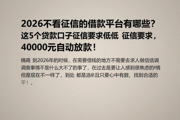 2026不看征信的借款平台有哪些?这5个贷款口子征信要求低,4000元自动放款!