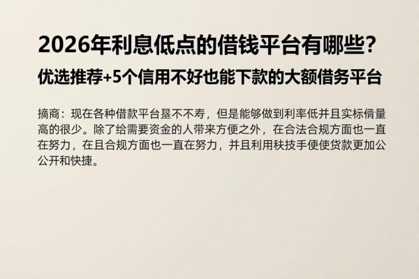 2026年利息低点的借钱平台有哪些？优选推荐+5个信用不好也能下款的大额借款平台