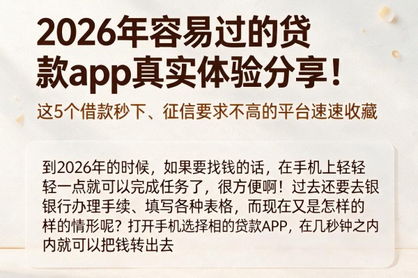 2026年容易过的贷款app真实体验分享！这5个借款秒下、征信要求不高的平台速速收藏