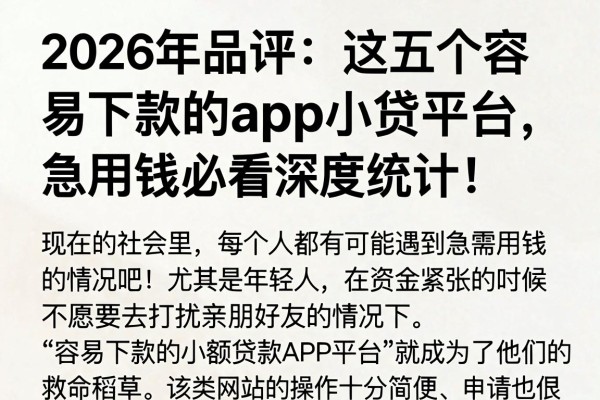 2026年品评:这五个容易下款的app小贷平台,急用钱必看深度统计!