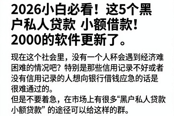 2026小白必看!这5个黑户私人贷款小额借款2000的软件更新了