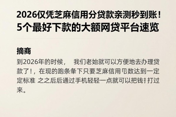 2026仅凭芝麻信用分贷款亲测秒到账!5个最好下款的大额网贷平台速览