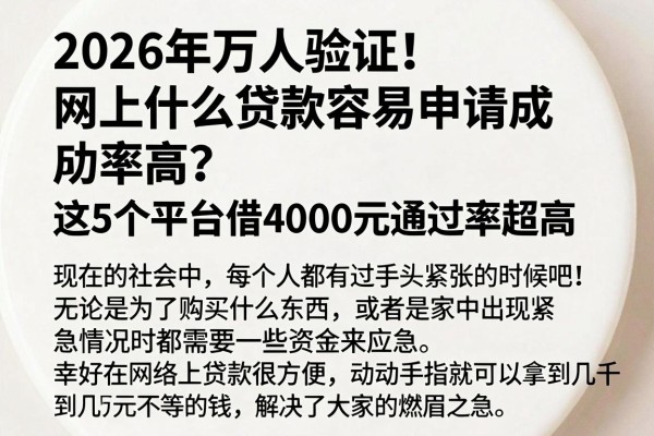 2026年万人验证!网上什么贷款容易申请成功率高?这5个平台借4000元通过率超高
