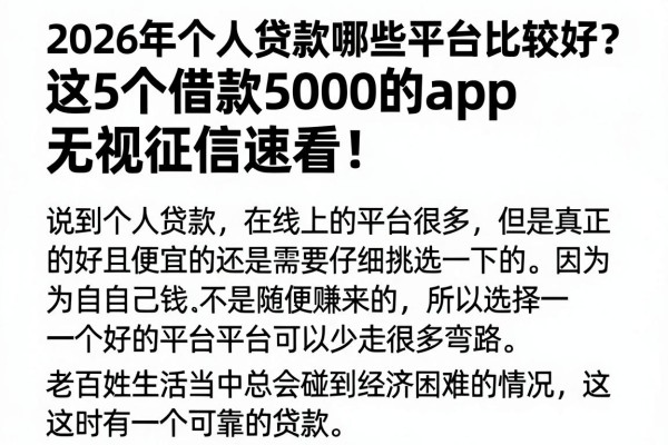 2026年个人贷款哪些平台比较好？这5个借款5000的app无视征信速看！