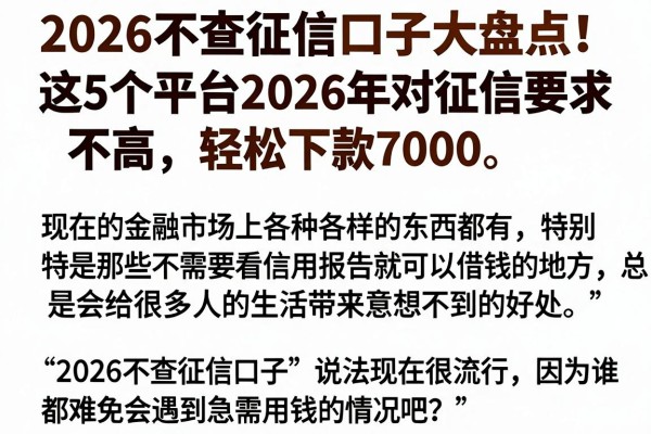 2026不查征信口子大盘点!这5个平台2026年对征信要求不高,轻松下款7000