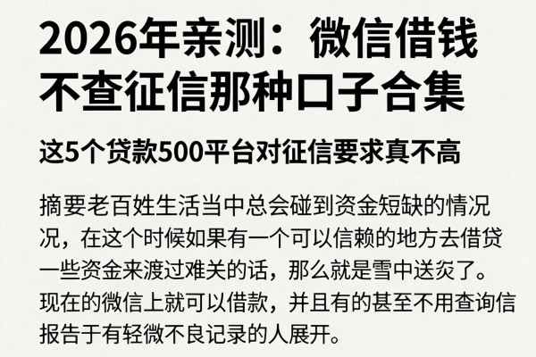 2026年亲测:微信借钱不查征信那种口子合集,这5个贷款500平台对征信要求真不高