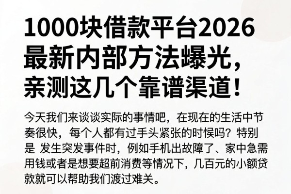 1000块借款平台2026最新内部方法曝光,亲测这几个靠谱渠道!