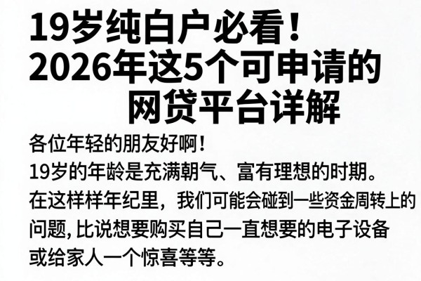 19岁纯白户必看!2026年这5个可申请的网贷平台详解