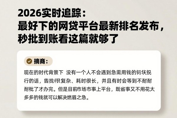 2026实时追踪：最好下的网贷平台最新排名发布，秒批到账看这篇就够了