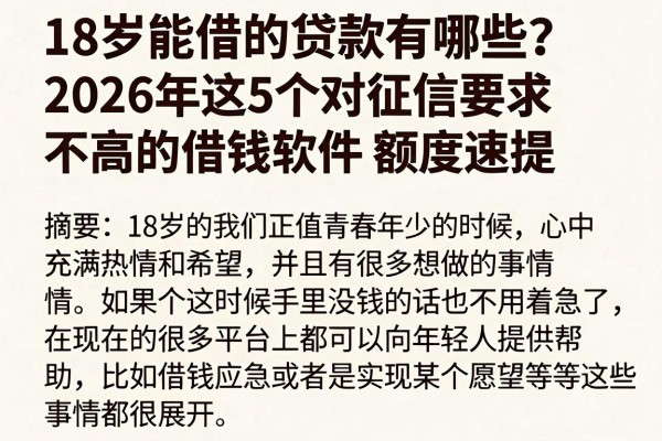 18岁能借的贷款有哪些?2026年这5个对征信要求不高的借钱软件额度速提