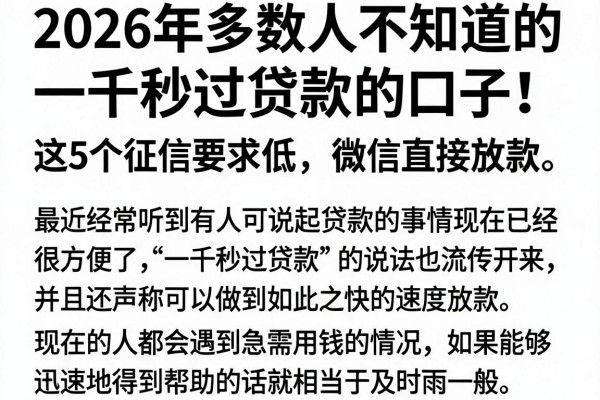 2026年多数人不知道的一千秒过贷款的口子!这5个征信要求低、微信直接放款