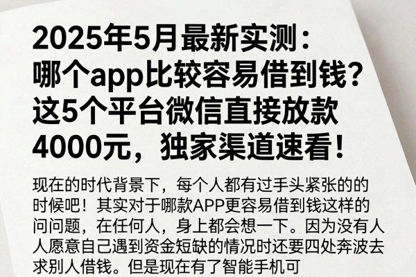 2025年5月最新实测:哪个app比较容易借到钱?这5个平台微信直接放款4000元,独家渠道速看!