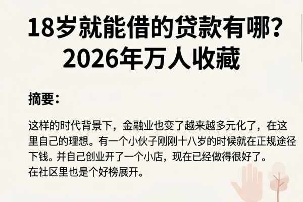 18岁就能借的贷款有哪些?2026年万人收藏,顺道盘点5个不查征信的靠谱借款渠道