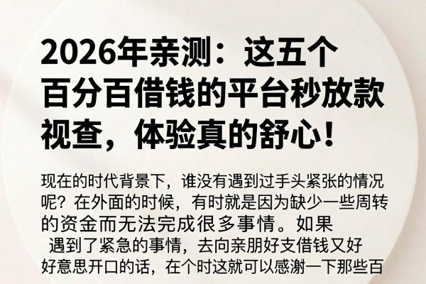 2026年亲测:这五个百分百借钱的平台秒放款无视查,体验真的舒心!