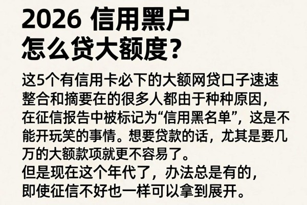 2026信用黑户怎么贷大额度？这5个有信用卡必下的大额网贷口子速速整合