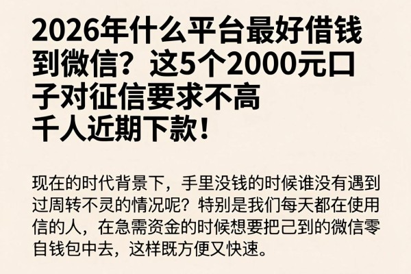 2026年什么平台最好借钱到微信?这5个2000元口子对征信要求不高,千人近期下款!