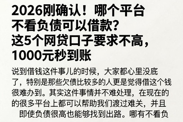 2026刚确认!哪个平台不看负债可以借款?这5个网贷口子要求不高,1000元秒到账