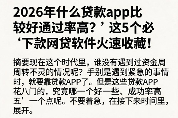 2026年什么贷款app比较好通过率高?这5个必下款网贷软件火速收藏!