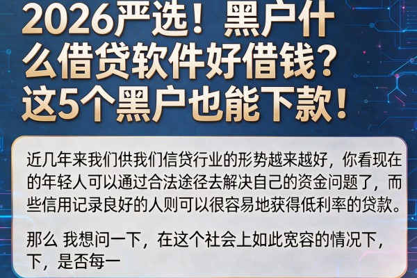2026严选！黑户什么借贷软件好借钱？这5个黑户也能下款！