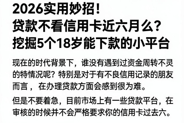 2026实用妙招!贷款不看信用卡近六月么?挖掘5个18岁能下款的小平台
