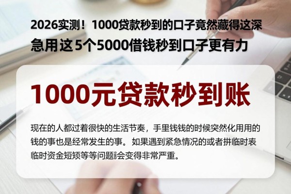 2026实测!1000贷款秒到的口子竟然藏得这么深,急用这5个5000借钱秒到口子更给力