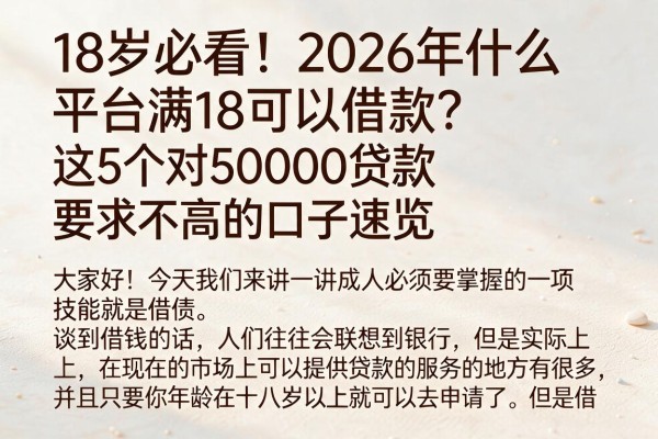 18岁必看！2026年什么平台满18可以借款？这5个对50000贷款要求不高的口子速览