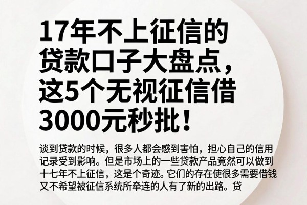 17年不上征信的贷款口子大盘点,这5个无视征信借3000元秒批!