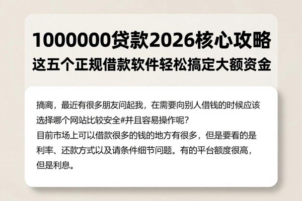 1000000贷款2026核心攻略!这五个正规借款软件轻松搞定大额资金