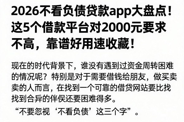 2026不看负债贷款app大盘点！这5个借款平台对2000元要求不高，靠谱好用速收藏
