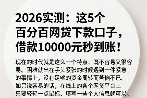2026实测:这5个百分百网贷下款口子,借款10000元秒到账!