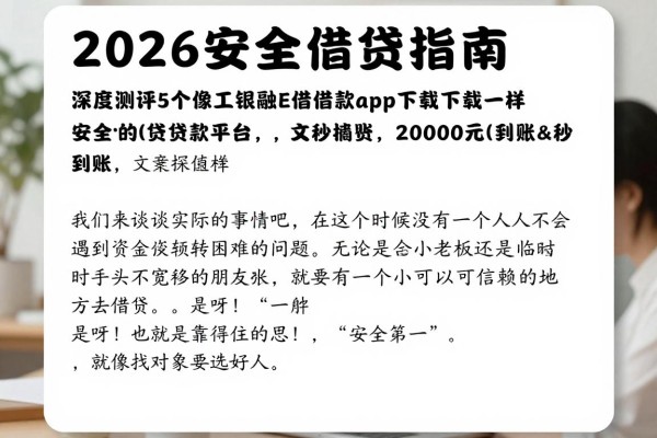 2026安全借贷指南!深度测评5个像工银融e借借款app下载一样安全的贷款平台,20000元秒到账