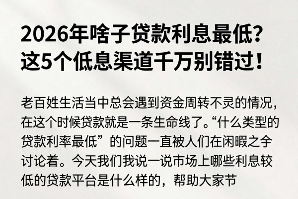 2026年啥子贷款利息最低?这5个低息渠道千万别错过!