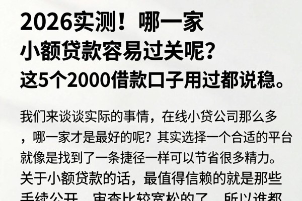 2026实测!哪一家小额贷款容易过关呢?这5个2000借款口子用过都说稳