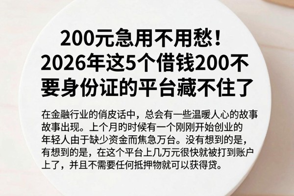 200元急用不用愁！2026年这5个借钱200不要身份证的平台藏不住了