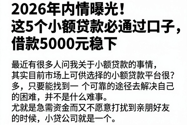 2026年内情曝光!这5个小额贷款必通过口子,借款5000元稳下