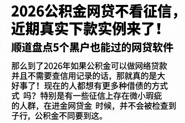 2026公积金网贷不看征信,近期真实下款实例来了!顺道盘点5个黑户也能过的网贷软件