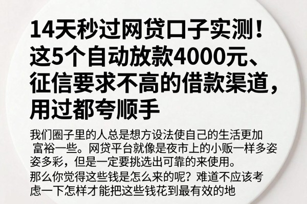 14天秒过网贷口子实测!这5个自动放款4000元、征信要求不高的借款渠道,用过都夸顺手