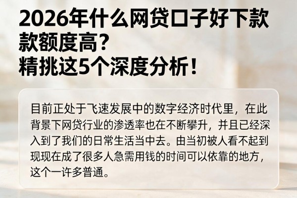 2026年什么网贷口子好下款额度高？精挑这5个深度分析！